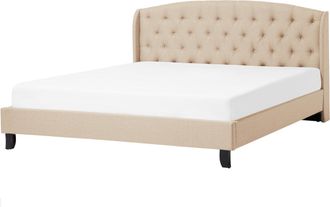 Beliani Cama Doble Tapizada Beige 180 X 200 Cm Con Somier Y Cabecero Acolchado Bordeaux
