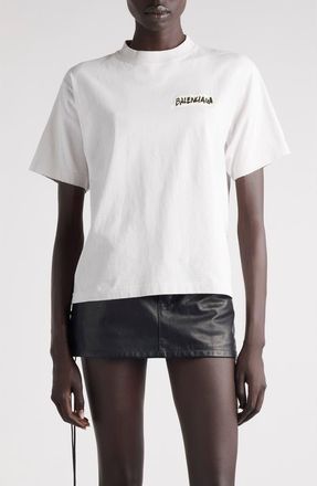 Balenciaga Medium Fit Masking Tape Logo Dry Jersey T-Shirt in 9012 Dirty White at Nordstrom, Size X-Small