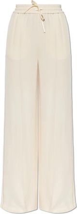 Valentino Garavani Zijde Broek Met Pijpplooi - Dames - Wijde Broeken - Beige - XS - Broeken