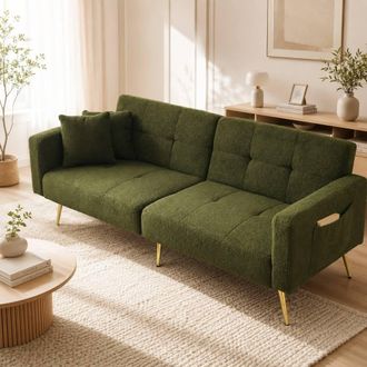 Merax 3 Seater Sherpa Sofa Bed with Adjustable Backrest in Green