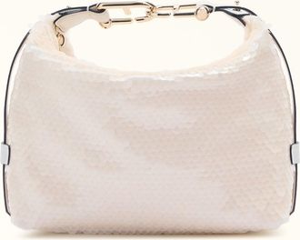 Furla Tonie Borsa Mini Talco H Bianco Tessuto Con Paillettes Donna