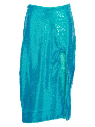 Ganni Blue Recycled Polyester Midi Womens Skirt