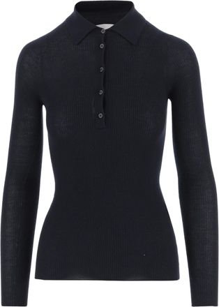SA SU PHI Dark Navy Ribbed Cashmere-Silk Polo Shirt