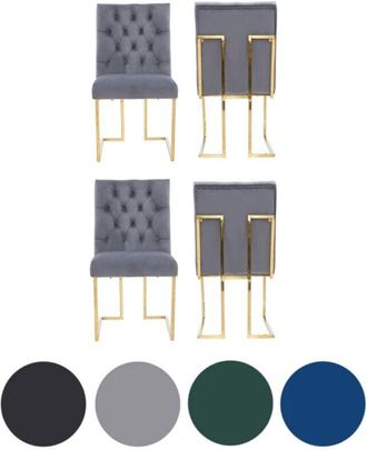 Life Interiors Set of 4 Black Siena Luxury Tufted Velvet Dining Chairs with Gold Frame & Legs - Modern Upholstered Accent Chair