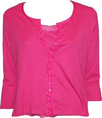 Generic Ladies Lace Trim Cami and Button-Through Cardigan Twinset (UK, Alpha, M, Regular, Petite, Pink)