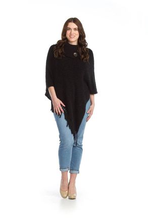 Papillon Knit Poncho With Tassles In Black