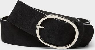 Simons Womens Hammered rounded buckle wide suede belt