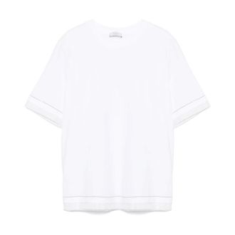 PESERICO Tops, Dames, Wit, M, Katoen, Witte Jersey T-shirt met Multi-layer Design