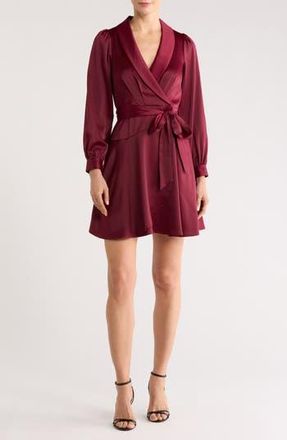 Vince Camuto Shawl Collar Long Sleeve Satin Dress in Wine at Nordstrom Rack, Size 16