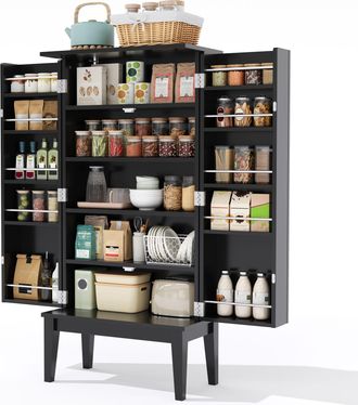 STILVORA Aparador De Cocina Con 2 Puertas Y 5 Huecos, Almacenaje En Puertas, Estilo Vintage, De Mdf, 120 X 59 X 30 Cm, Negro