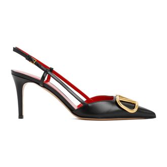 Valentino Garavani Black Leather Slingback Pumps