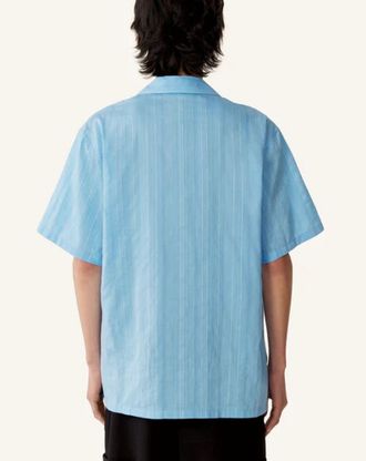 Lanvin Short-Sleeve Pinstriped Shirt - Light Blue