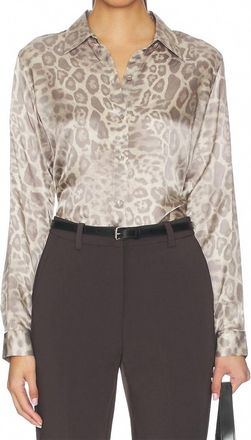 L'agence Tyler Long Sleeve Blouse In Grey Multi Patch Leopard