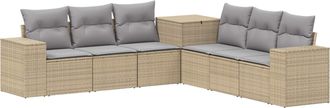 vidaXL Juego De Sof&aacute; 7 Uds. Beige Y Gris Claro Rat&aacute;n Sint&eacute;tico Y Acero Vidaxl