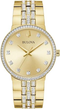 Bulova Mens Crystal Gold Dial Watch