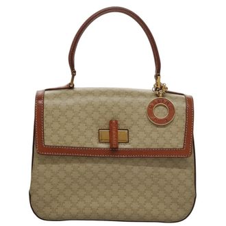 Celine Vintage Convertible Top Handle Bag Macadam Coated Canvas Beige Canvas Handbag (Pre-Owned)