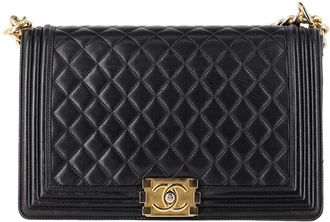 Chanel Black Calfskin Leather Medium New Boy Shoulder Bag (Authentic Pre- Loved)