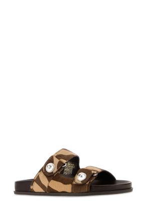 Jimmy Choo London Womens Printed Calf Hair Fayence Slippers Chocolatemix Flat Shoes