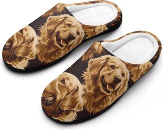 Generic Retriever Dog Sticking Out Tongue Mens Slippers Slip On Comfortable Fleece Cotton House Shoes Winter