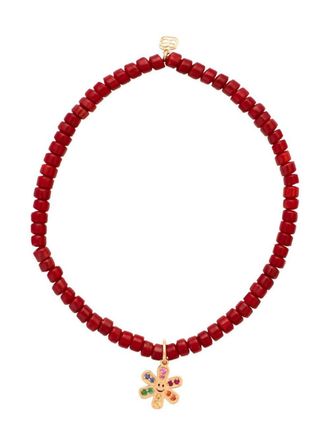 Sydney Evan 14kt yellow gold Daisy Happy Face-charm heishi bracelet - women - 14kt Yellow Gold/Stone - One Size