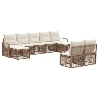 vidaXL Conjunto De Sof&aacute;s De Jard&iacute;n 9 Pcs Beige Rat&aacute;n Sint&eacute;tico Vidaxl