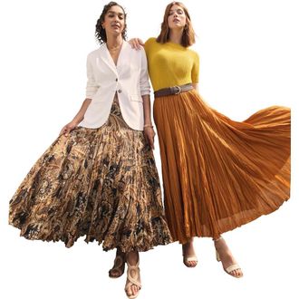 Jessica London Flowing Crinkled Maxi Skirt in Chocolate Paisley at Nordstrom, Size 32