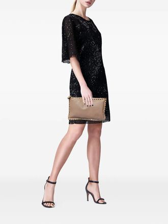 Valentino Garavani stud-embellished leather clutch bag - Neutrals