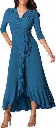 Kiyonna Veronica Ruffle Evening Gown in Aegean Blue at Nordstrom, Size Medium