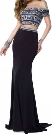 Alyce Paris Two Piece Off The Shoulder Embellished Gown In Black/multi