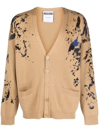 Moschino paint-splatter wool cardigan - men - Virgin Wool - 46 - Brown