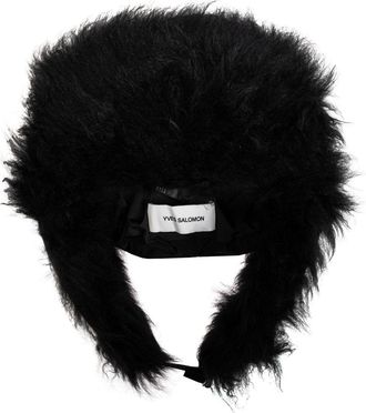 Yves Salomon fur-trim ear flaps hat - women - Polyester/Lamb Fur - One Size - Black