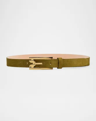 Victoria Beckham Dorian Pin-Buckle Suede Belt