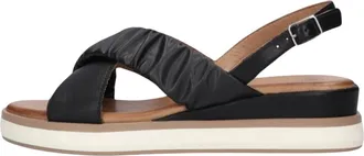 Inuovo Zwarte Leren Sandalen met Gespsluiting - Dames - Sandalen - Zwart - 37 EU - Leer - Schoenen