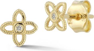 Ember Fine Jewelry Bezel Set Diamond Clover Stud Earrings in Gold at Nordstrom Rack