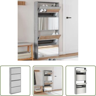 vidaXL Scarpiera con specchio - Scarpiera con Specchio a 4 Livelli Grigio Sonoma 63x17x134 cm