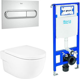 Roca Roca Pack Meridian+duplo Inodoro Suspendido Rimless Pulsador Cromo - Asiento: Caida Amortiguada - Ref: A34624l+a8012a200b+a890070020+a890195001