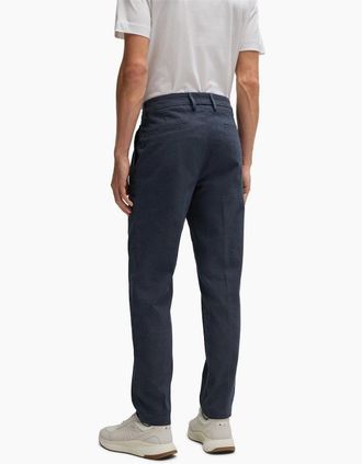 HUGO BOSS Mens Solid Patterned Straight Leg Trousers - Navy - Size: 30/32