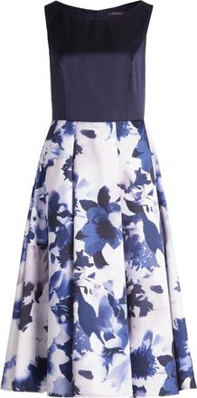 Vera Mont Kleedjes, Dames, Blauw, XL, Bloemen Cocktailjurk met uitlopende rok
