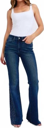Judy Blue Mid Rise Rhinestone Side Panel Flare Jeans In Blue