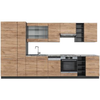Vicco Cucina componibile Fame-Line, Quercia dorata/antracite, 355 cm senza piano di lavoro