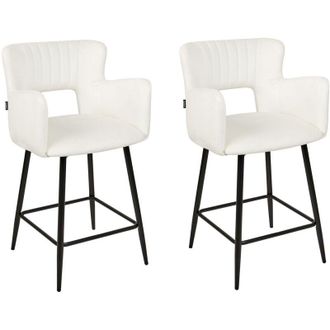 Beliani Set di 2 sgabelli da bar velluto bianco e metallo braccioli e schienale con apertura Sanilac