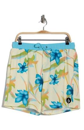 Volcom Manic Print Swim Trunks in Light Beige at Nordstrom Rack, Size Xx-Large
