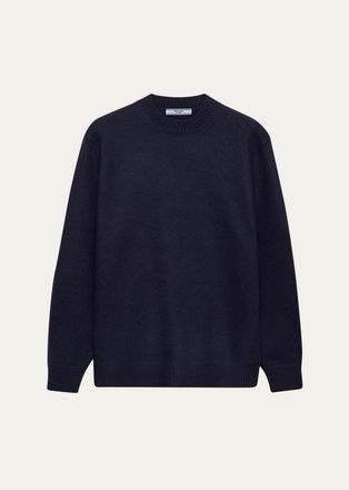 Prada Leather Elbow-Patch Wool Crewneck Sweater