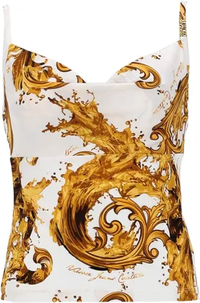 Versace Jeans Couture White Baroque Sweetheart Neckline Crop Top