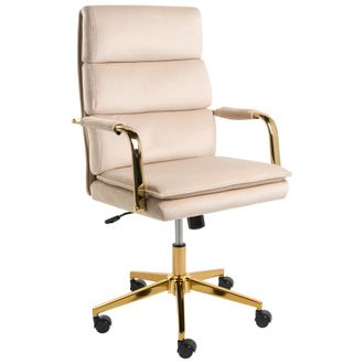 Beliani Silla De Oficina De Terciopelo Estilo Glamuroso Giratoria De Altura Regulable Base Dorada Tapizado Beige Claro Vamure