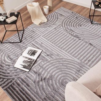 Nazar Rugs Alfombra de pelo corto con motivo geom&eacute;trico - gris - 80x150 cm