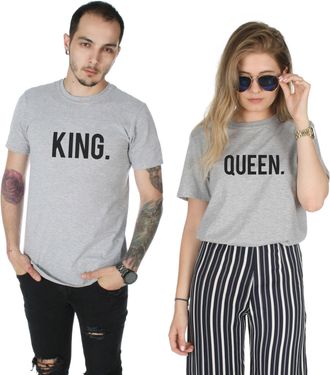 Sanfran Clothing Sanfran - King & Queen Matching Top His Hers Valentines Day T-Shirt - Extra Large & Large/Light Grey