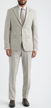 Jack Victor Mason Regular Fit Tan Glen Check Wool & Silk M&eacute;lange Suit in Sand at Nordstrom, Size 46Regular