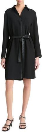 Vince Leather Trim Long Sleeve Shirtdress in Black at Nordstrom Rack, Size X-Small