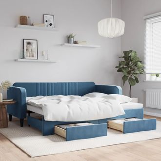 vidaXL Sof&aacute; Cama Nido Con Cajones Terciopelo Azul 90x200 Cm Vidaxl